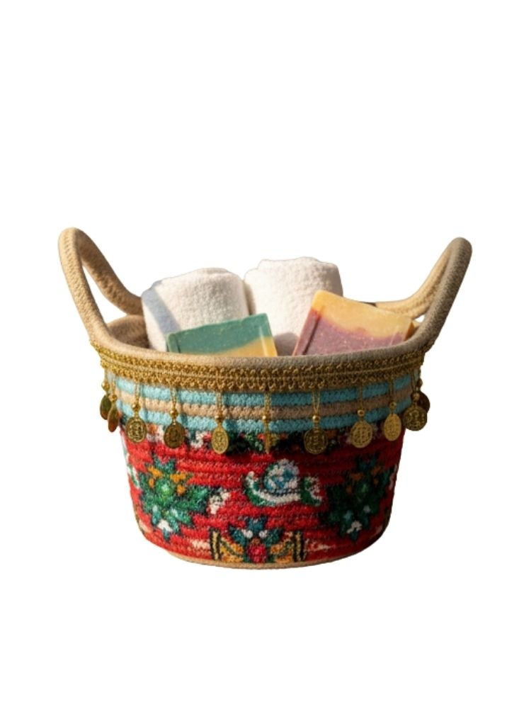 Premium Handmade Decorative Fabric Basket with Coin Tassels for Towels, Gifts, or Home Organization - Image 3